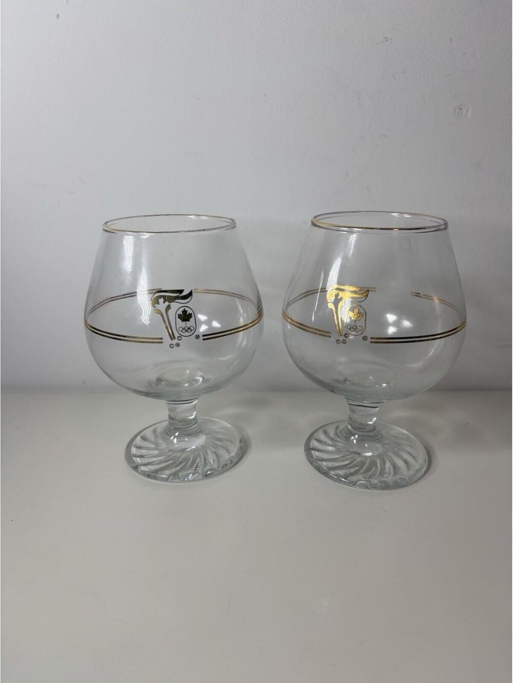 Set Of 2 1988 CALGARY OLYMPIC PETRO CANADA 22K GOLD GLASSES